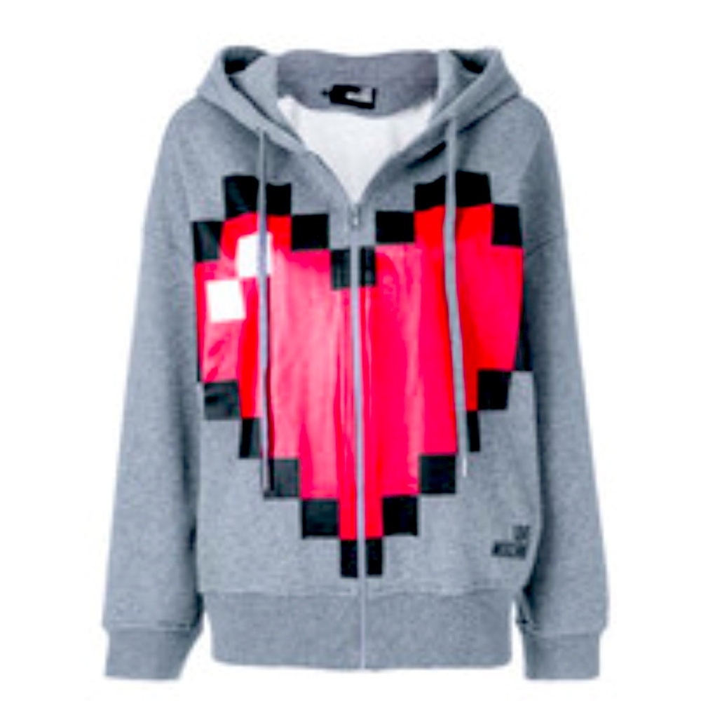 Love Moschino Womens Gray Hoodie with Red Heart